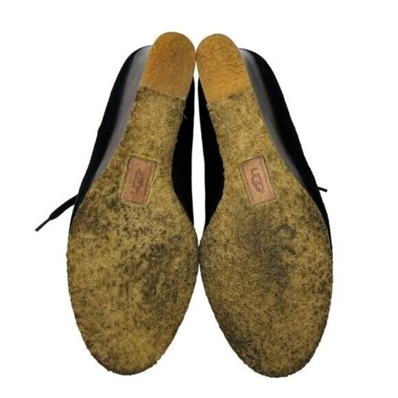 Ugg Elyse Black Leather Open Toe Lace Up Wedge Womens Booties Size 7 - Picture 10 of 12